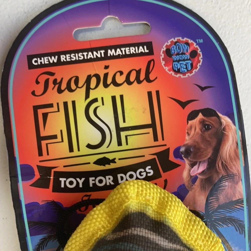 3/$12 NWT chew resistant material dog toy tropical fish squeak toy
